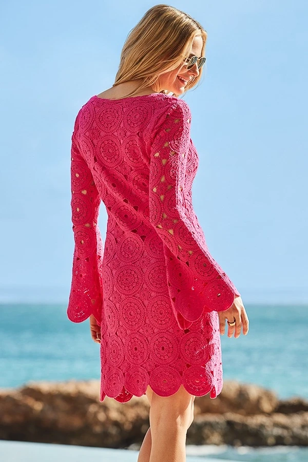 Hot Pink Crochet Tie Detail Dress 7 Hot Pink Crochet Tie Detail Dress - Image 5