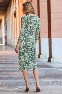 Sage Green Abstract Print Knot Front Midi Dress -Sosandar Fashion Store web 2502 63 dydrj021grmm01 63 109 rt 1