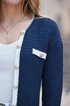 Navy Blue & White Contrast Trim Cardigan -Sosandar Fashion Store web 2502 77 s25tk267be0003 s25bd016we0001 77 091