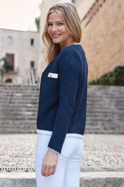 Navy Blue & White Contrast Trim Cardigan -Sosandar Fashion Store web 2502 77 s25tk267be0003 s25bd016we0001 77 111