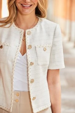 Ivory Metallic Boucle Jacket With Luxe Gold Buttons -Sosandar Fashion Store web 2502 79 s25ow027nl0011 s25bw001nl0003 dytoj028wh0001 79 122 1