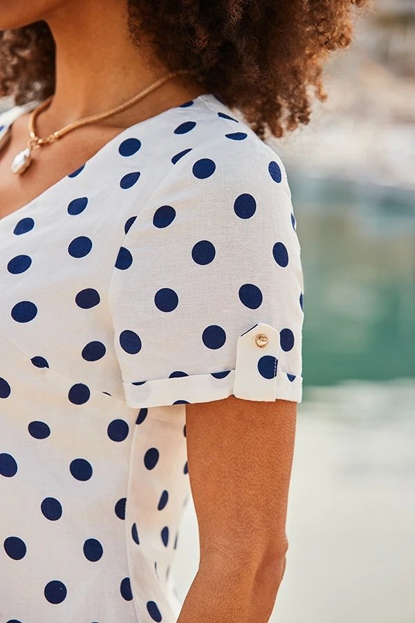 Ivory & Navy Blue Spot Print Linen Blend Shift Dress 7 Ivory & Navy Blue Spot Print Linen Blend Shift Dress - Image 5