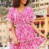 Pink Paisley Print Pom Pom Trim Crinkle Dress -Sosandar Fashion Store web 2503 05 s24rw066pk0020 05 124