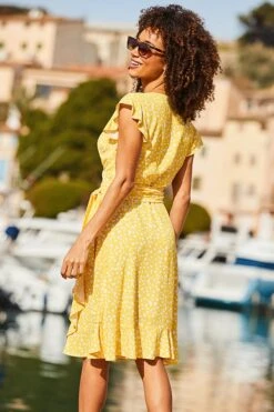 Sunshine Yellow & White Fleck Print Wrap Dress -Sosandar Fashion Store web 2503 06 dydrw031ye0001 06 140