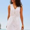 White Broderie Anglaise Zip Front Dress With Pockets