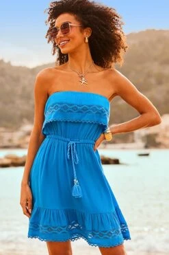 Ocean Blue Broderie Detail Beach Dress -Sosandar Fashion Store web 2503 21 s25rw002be0027 21 065
