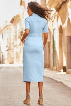 Soft Blue Denim Midi Dress With Pockets 10 Soft Blue Denim Midi Dress With Pockets -Sosandar Fashion Store web 2503 38 s25dd012be0039 38 391 rt