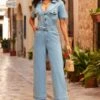 Light Wash D Ring Belt Culotte Denim Jumpsuit -Sosandar Fashion Store web 2503 44 s25jd009dm001w 44 036