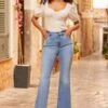 Light Wash Kick Flare Jeans 2 Light Wash Kick Flare Jeans -Sosandar Fashion Store web 2503 63 s25bd005dm001w 63 057