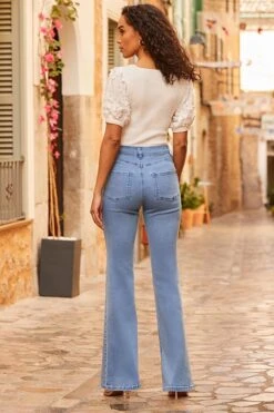 Light Wash Kick Flare Jeans -Sosandar Fashion Store web 2503 63 s25bd005dm001w 63 095