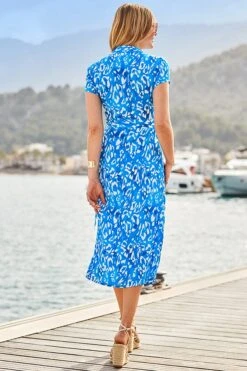 Sky Blue Animal Print Midi Shirt Dress With Belt -Sosandar Fashion Store web 2503 65 s24dj232blsp01 65 187