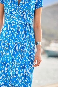 Sky Blue Animal Print Midi Shirt Dress With Belt -Sosandar Fashion Store web 2503 65 s24dj232blsp01 65 202