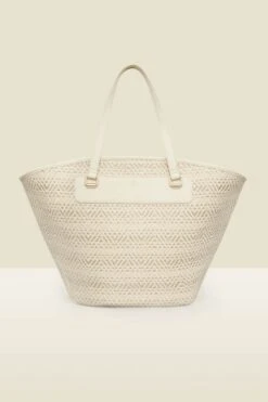 Ivory Metallic Fleck Chevron Woven Beach Bag
