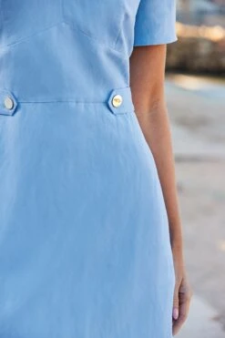 Powder Blue Linen Blend Fit & Flare Dress -Sosandar Fashion Store web 2504 021 dydrw029be0030 021 1009 rt2