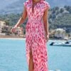 Pink Paradise Print Stretch Waist Shirt Dress -Sosandar Fashion Store web 2504 024 s24dw159picv01 024 6569