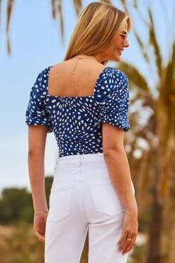 Navy Blue & White Spot Print Sweetheart Neckline Top 10 Navy Blue & White Spot Print Sweetheart Neckline Top -Sosandar Fashion Store web 2504 037 dytoj034blmm01 037 2728