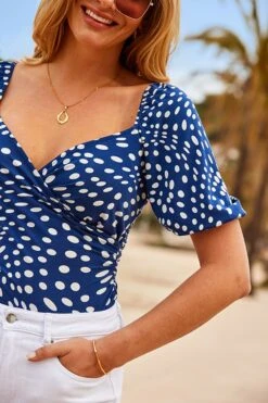 Navy Blue & White Spot Print Sweetheart Neckline Top 11 Navy Blue & White Spot Print Sweetheart Neckline Top -Sosandar Fashion Store web 2504 037 dytoj034blmm01 037 2751