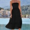 Black Crochet Detail Tiered Bandeau Dress -Sosandar Fashion Store web 2504 047 sedrw041rd0016 047 4637 rc2