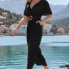 Black Pom Pom Trim Angel Sleeve Jumpsuit 1 Black Pom Pom Trim Angel Sleeve Jumpsuit -Sosandar Fashion Store web 2504 054 s25jw012bk0001 054 4216