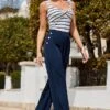 Navy Blue Gold Button Detail Wide Leg Trousers -Sosandar Fashion Store web 2504 063 s25bw002be0003 setoj015bewe01 063 5865