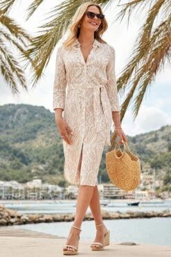 Natural Paisley Print Linen Blend Shirt Dress