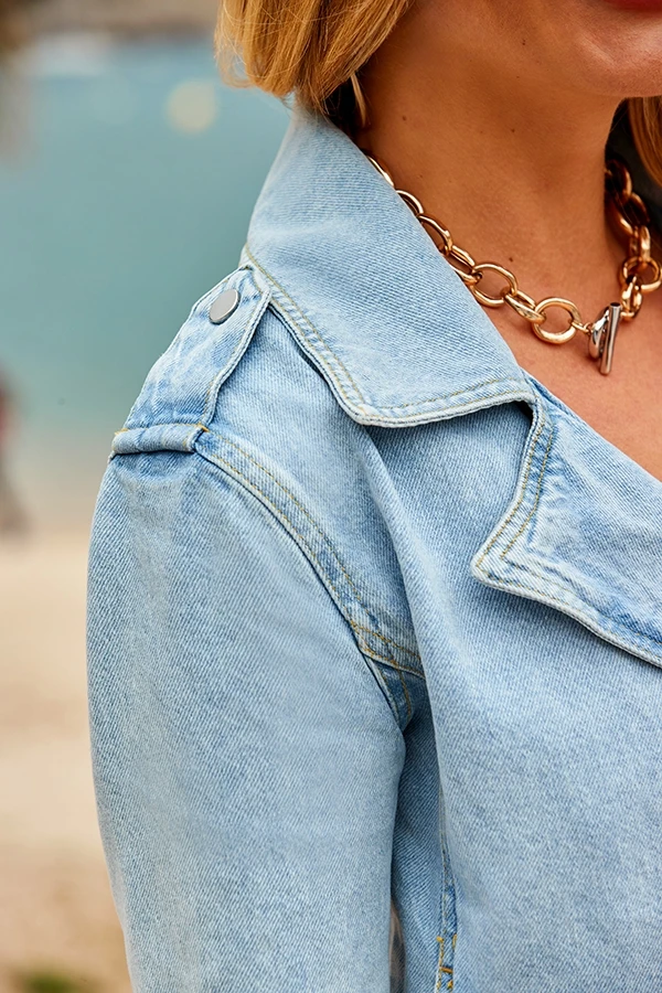 Light Wash Denim Biker Jacket 6 Light Wash Denim Biker Jacket - Image 4