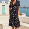 Navy Blue & White Spot Print Faux Wrap Dress 1 Navy Blue & White Spot Print Faux Wrap Dress -Sosandar Fashion Store web 2504 09 dydrw042nasp01 0036
