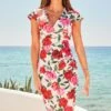 White & Red Floral Sculpting Waistband Dress -Sosandar Fashion Store web 2504 17 sedrj018we0001 0062