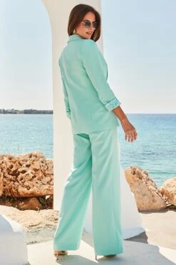 Mint Green Leopard Print Lining Blazer -Sosandar Fashion Store web 2504 24 a23bw043gn0026 a23ow066gn0026 0266 1