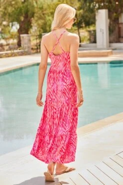Pink Aztec Print Cross Back Maxi Dress -Sosandar Fashion Store web 2504 45 s24dj181picv02 45 0183 rt