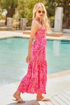 Pink Aztec Print Cross Back Maxi Dress -Sosandar Fashion Store web 2504 45 s24dj181picv02 45 0194 rt