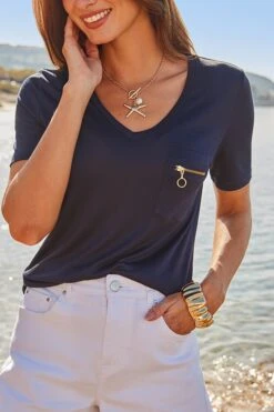 Navy Blue Zip Detail T-Shirt 9 Navy Blue Zip Detail T-Shirt -Sosandar Fashion Store web 2504 51 dytoj031bebe02 s25bd018we0001 0133