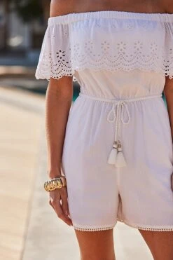 Ivory Embroidered Bardot Playsuit -Sosandar Fashion Store web 2504 62 s25jw028nl0006 62 0110