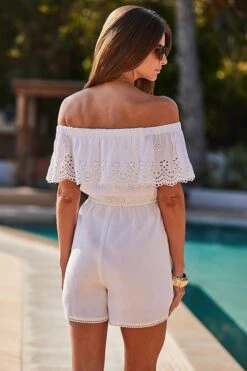Ivory Embroidered Bardot Playsuit -Sosandar Fashion Store web 2504 62 s25jw028nl0006 62 0114