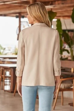 Pastel Beige Roll Sleeve Blazer -Sosandar Fashion Store web 2504 80 s25ow047nl0003 s24bd040dm001w 80 0005