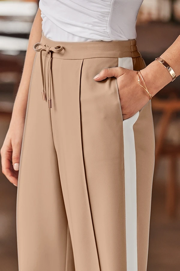 Camel & White Side Stripe Wide Leg Trousers 5 Camel & White Side Stripe Wide Leg Trousers - Image 3