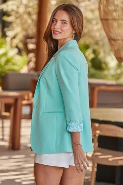 Mint Green Leopard Print Lining Blazer -Sosandar Fashion Store web 2504 86 a23ow066gn0026 s25tk398we0001 s24bw066we0001 86 0124