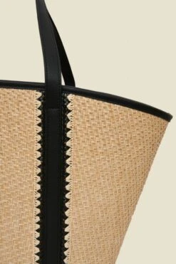Raffia Tote Bag With Contrast Straps -Sosandar Fashion Store web 2504 box s25ac034nl0003 3