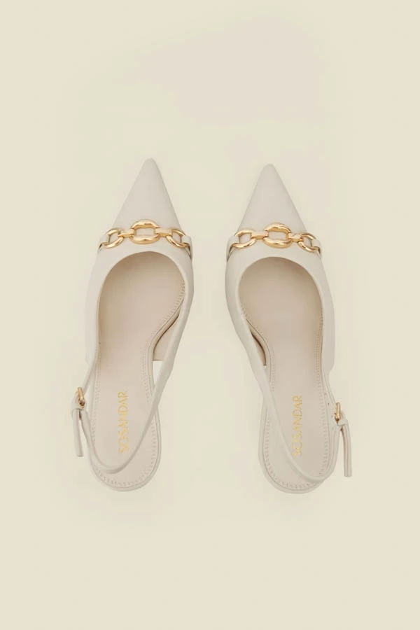 Ecru Chain Detail Slingback Court Shoe 5 Ecru Chain Detail Slingback Court Shoe - Image 3