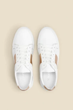 India Gold Side Stripe Detail Leather Trainers -Sosandar Fashion Store web 2505 box s23fw029mc0003 c