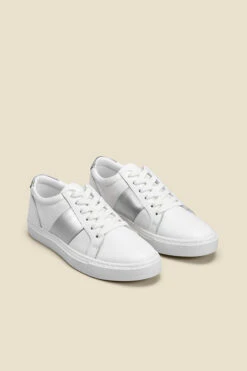 India Silver Side Stripe Detail Leather Trainers -Sosandar Fashion Store web 2505 box s23fw029mc0005 b rc