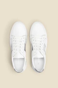 India Silver Side Stripe Detail Leather Trainers -Sosandar Fashion Store web 2505 box s23fw029mc0005 c rc