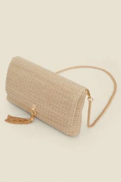 Natural Raffia Clutch With Tassel Detail -Sosandar Fashion Store web 2506 box s25ac143nl0003 3