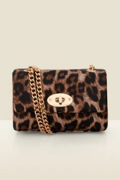 Leopard Print Clasp Detail Cross Body Bag