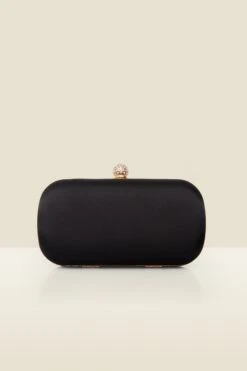 Black Satin Clutch Bag With Diamante Detail