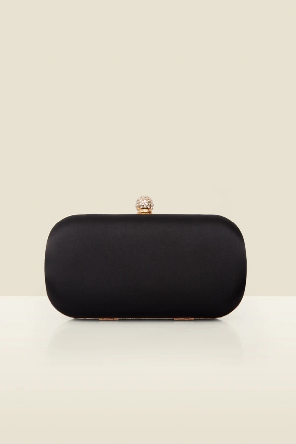 Black Satin Clutch Bag With Diamante Detail 3 Black Satin Clutch Bag With Diamante Detail