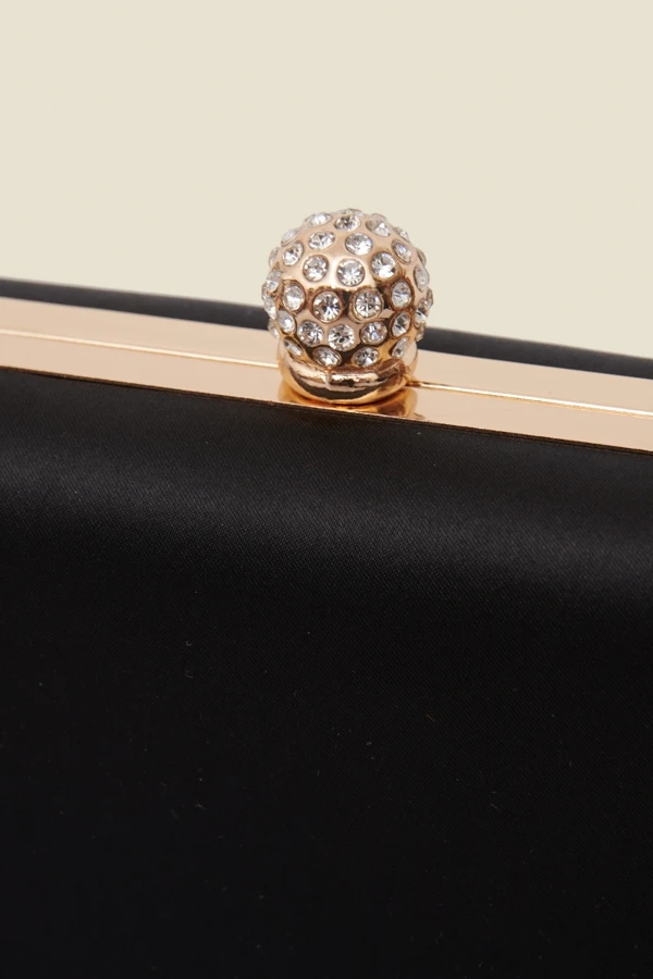 Black Satin Clutch Bag With Diamante Detail 6 Black Satin Clutch Bag With Diamante Detail - Image 4