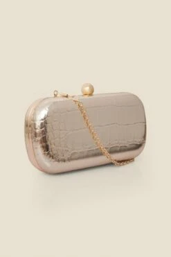 Gold Croc Effect Clutch Bag -Sosandar Fashion Store web 2506 box a25ac013mc0003 585