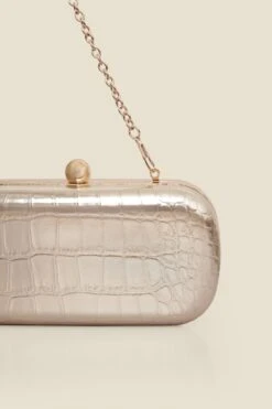 Gold Croc Effect Clutch Bag -Sosandar Fashion Store web 2506 box a25ac013mc0003 588