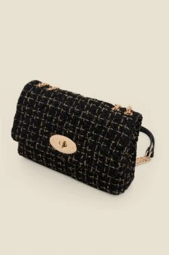Black & Gold Metallic Quilted Clasp Detail Cross Body Bag -Sosandar Fashion Store web 2506 box a25ac026bk0333 611
